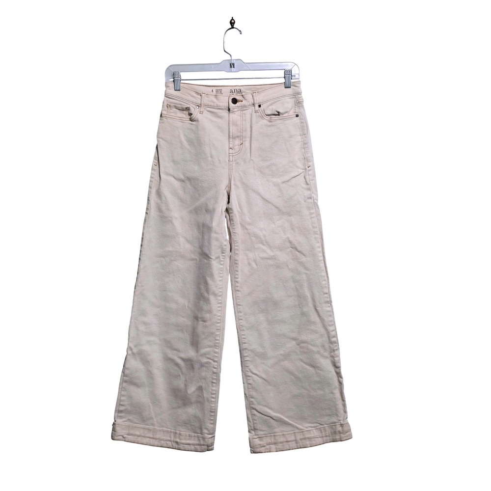 ana Womens High Rise Wide Leg Jeans Cream Off-White Size 4 Denim Pants